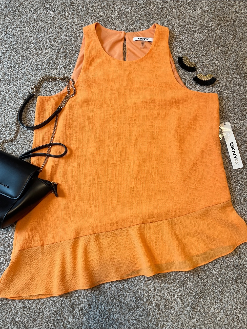 DKNYC Bright Orange Sleeveless Ruffle-Hem Tunic